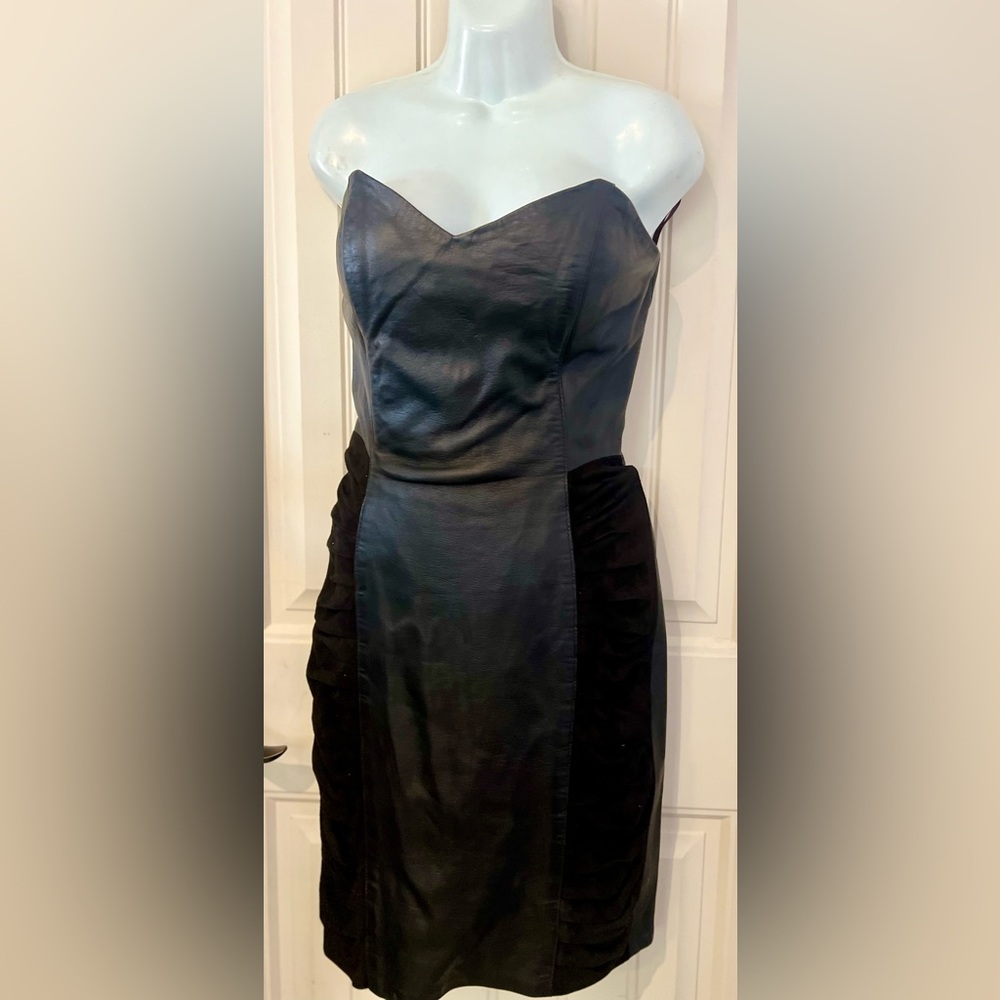Christian laureVintage  80 s strapless midi dress black Lethear & strech fabric